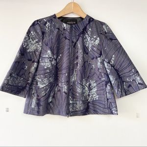 Lafayette 148 chambray Athea tropical leaf print zip up jacket